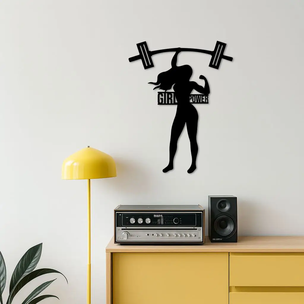 Girl Power Weightlifting Silhouette Metal Wall Art – Strong Woman Design - KAFGP041 by Enova Art