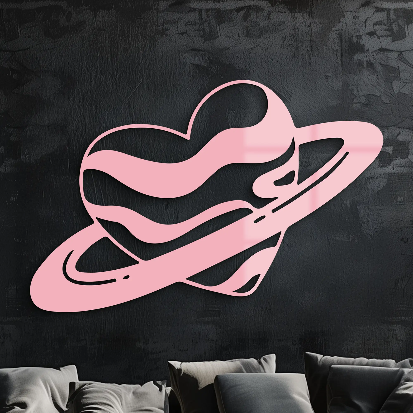 Planet Heart Silhouette Metal Wall Art – Cosmic Love Design - KAFGP043 by Enova Art