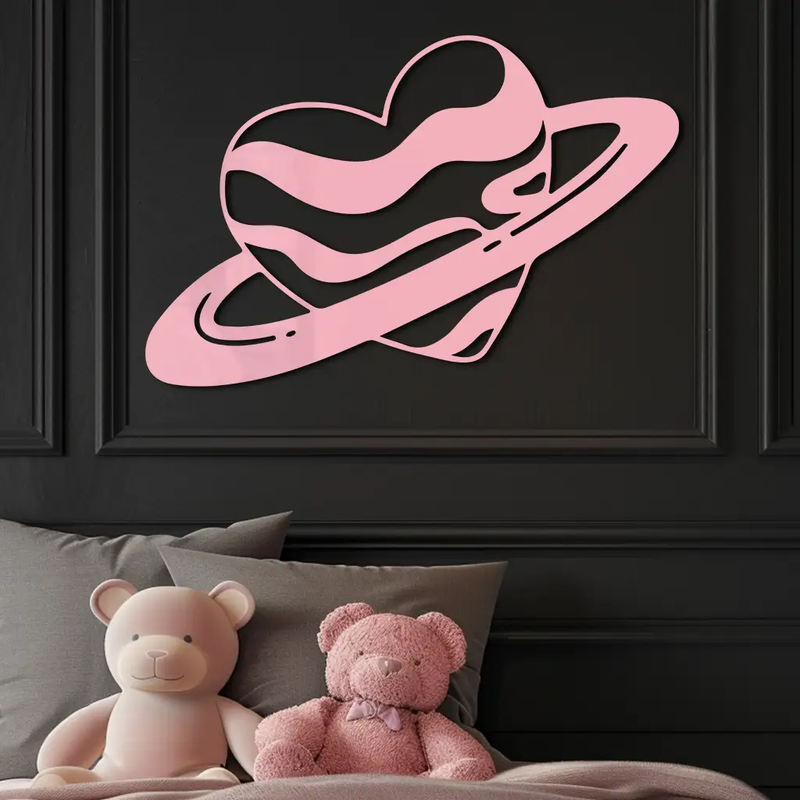 Planet Heart Silhouette Metal Wall Art – Cosmic Love Design - KAFGP043 by Enova Art