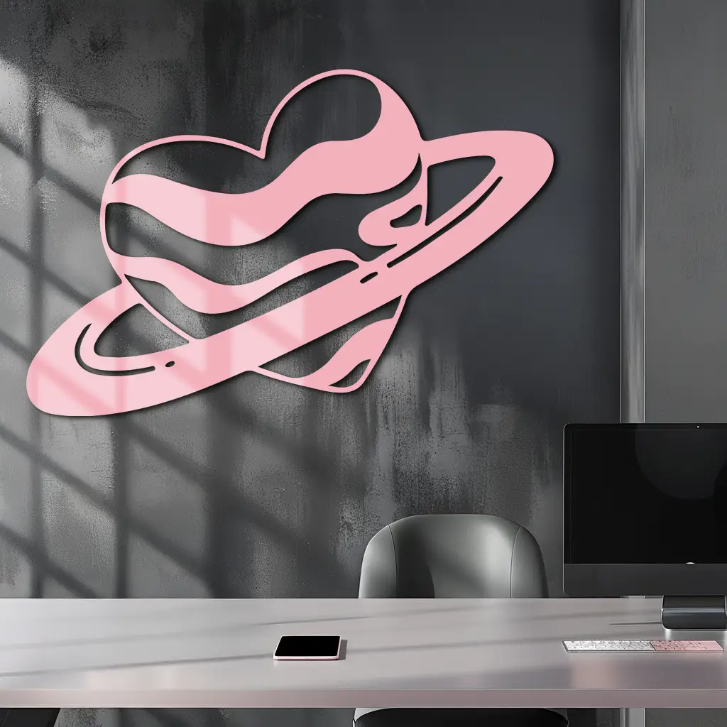 Planet Heart Silhouette Metal Wall Art – Cosmic Love Design - KAFGP043 by Enova Art