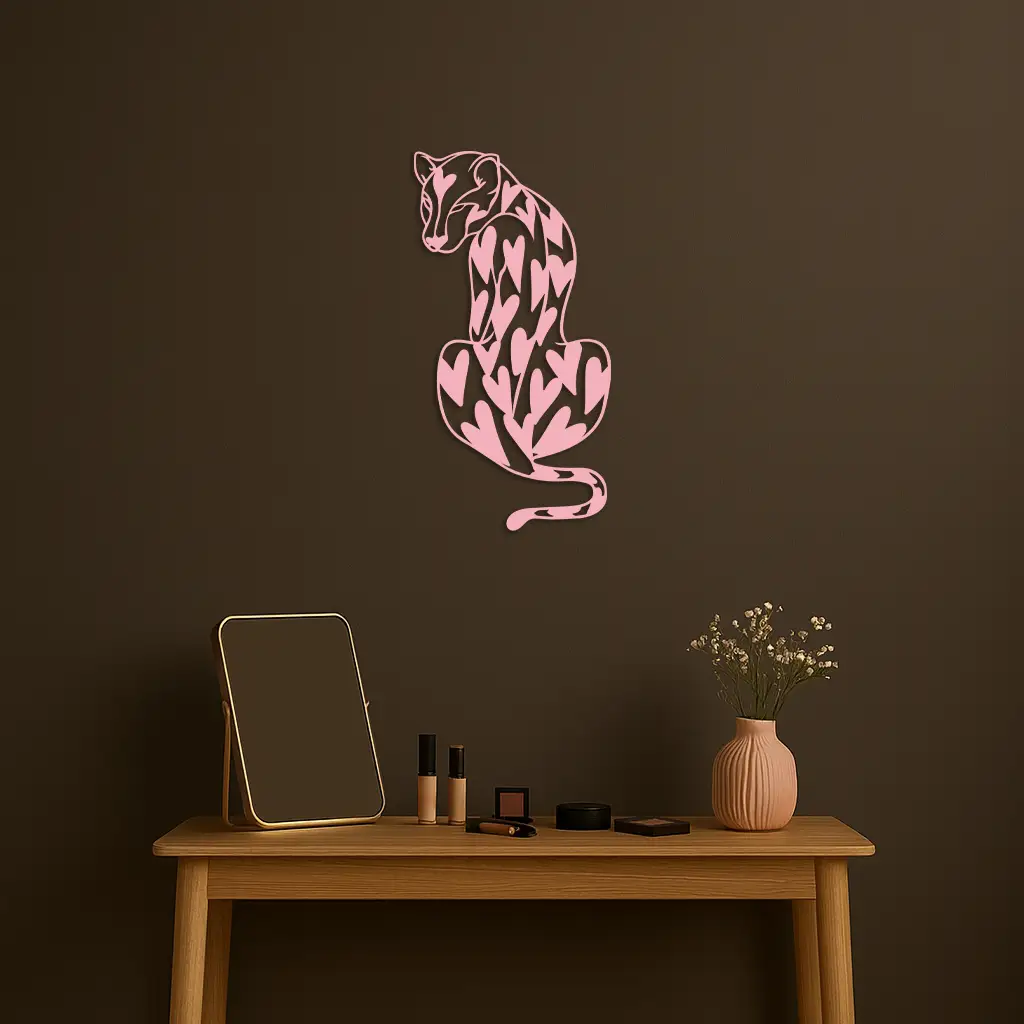 Heart Pattern Leopard Silhouette Metal Wall Art – Modern Animal Design - KAFGP044 by Enova Art