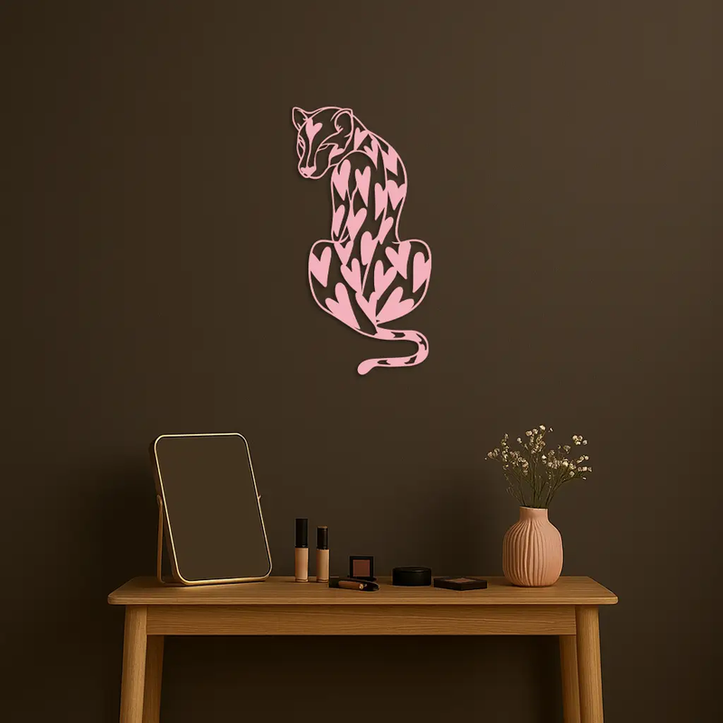 Heart Pattern Leopard Silhouette Metal Wall Art – Modern Animal Design - KAFGP044 by Enova Art
