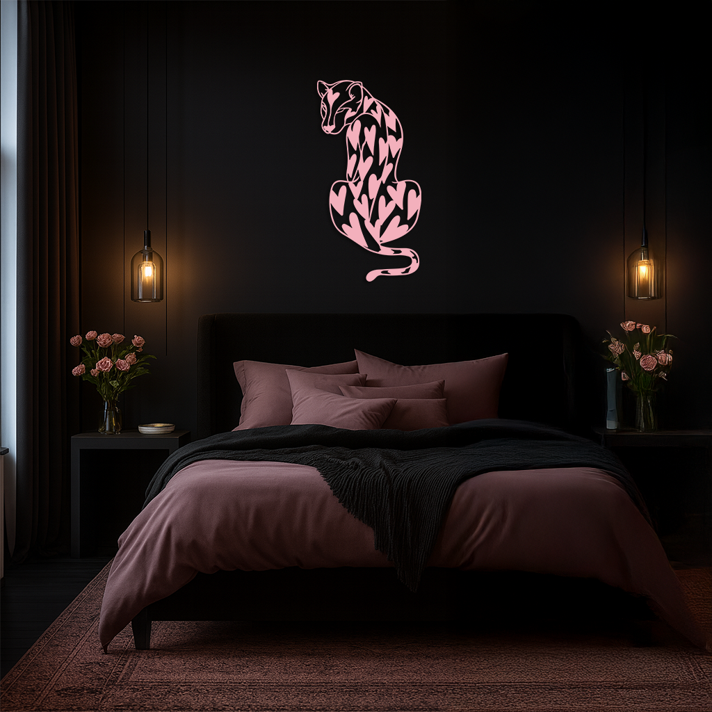 Heart Pattern Leopard Silhouette Metal Wall Art – Modern Animal Design - KAFGP044 by Enova Art