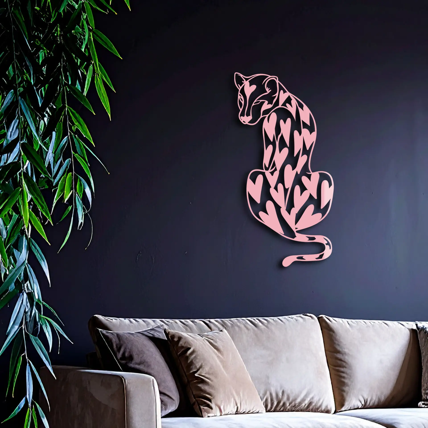 Heart Pattern Leopard Silhouette Metal Wall Art – Modern Animal Design - KAFGP044 by Enova Art