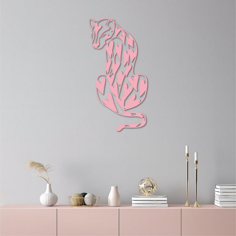 Heart Pattern Leopard Silhouette Metal Wall Art – Modern Animal Design - KAFGP044 by Enova Art