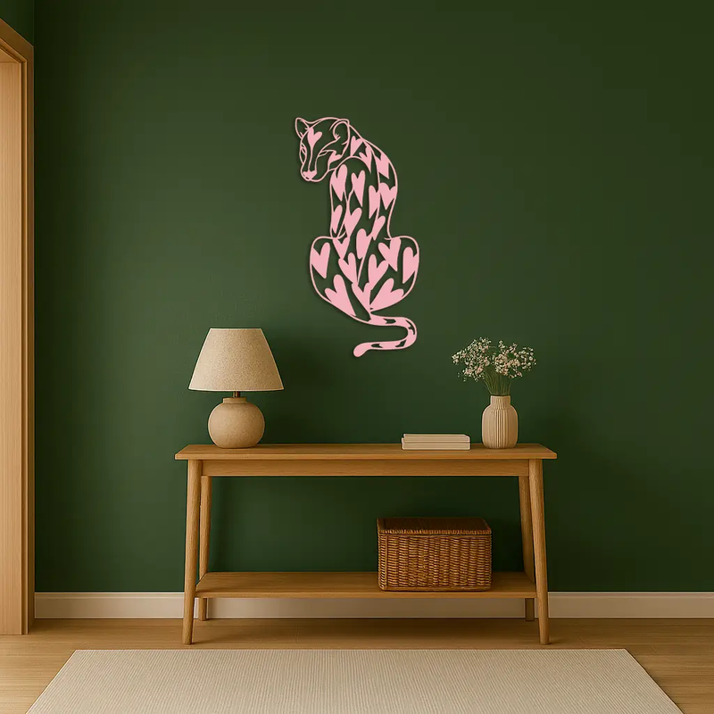 Heart Pattern Leopard Silhouette Metal Wall Art – Modern Animal Design - KAFGP044 by Enova Art