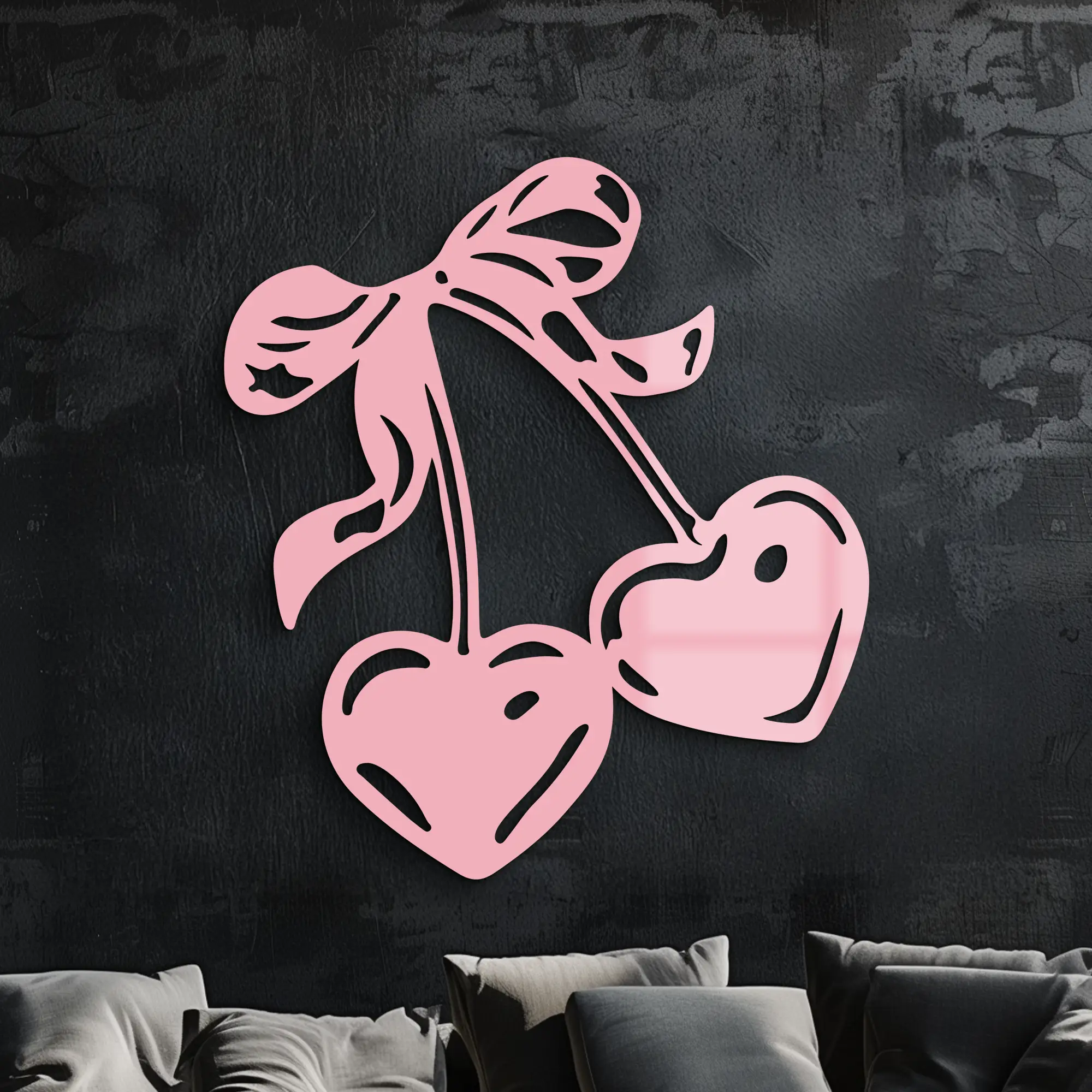 Cherry Heart Silhouette Metal Wall Art – Romantic Bow Design - KAFGP046 by Enova Art