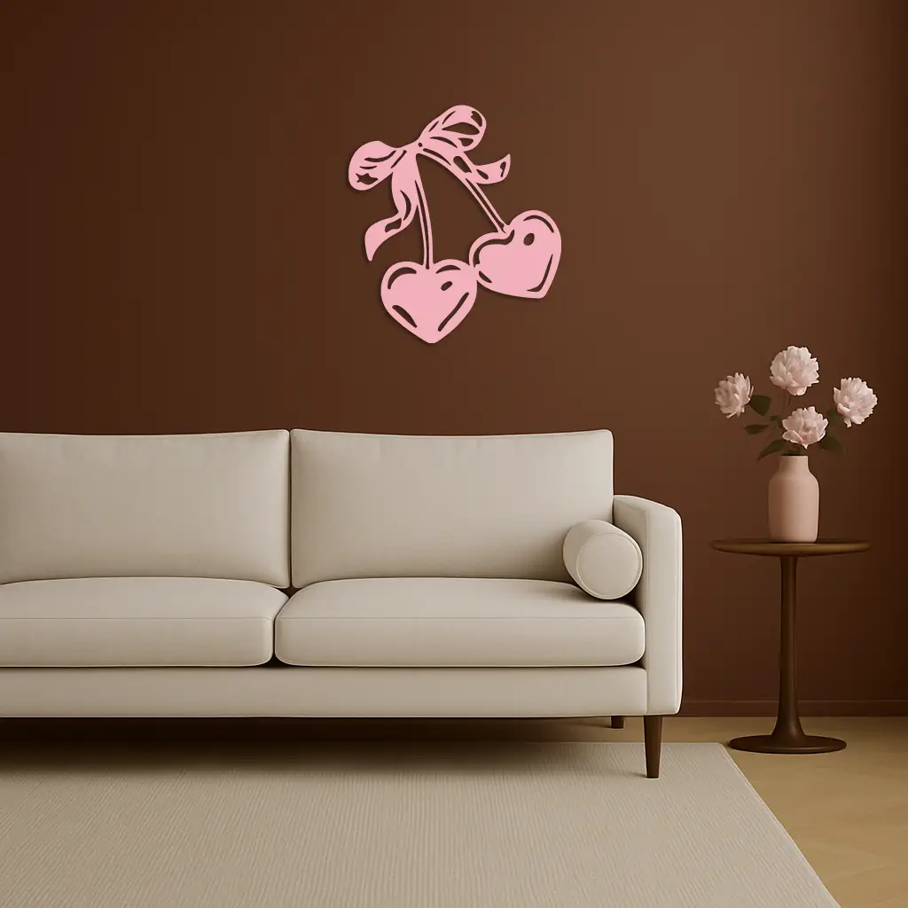 Cherry Heart Silhouette Metal Wall Art – Romantic Bow Design - KAFGP046 by Enova Art