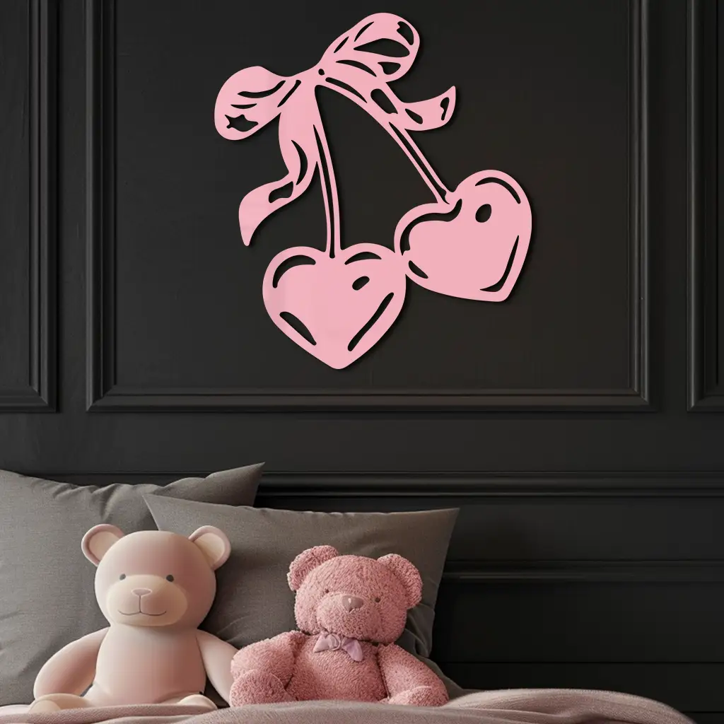 Cherry Heart Silhouette Metal Wall Art – Romantic Bow Design - KAFGP046 by Enova Art