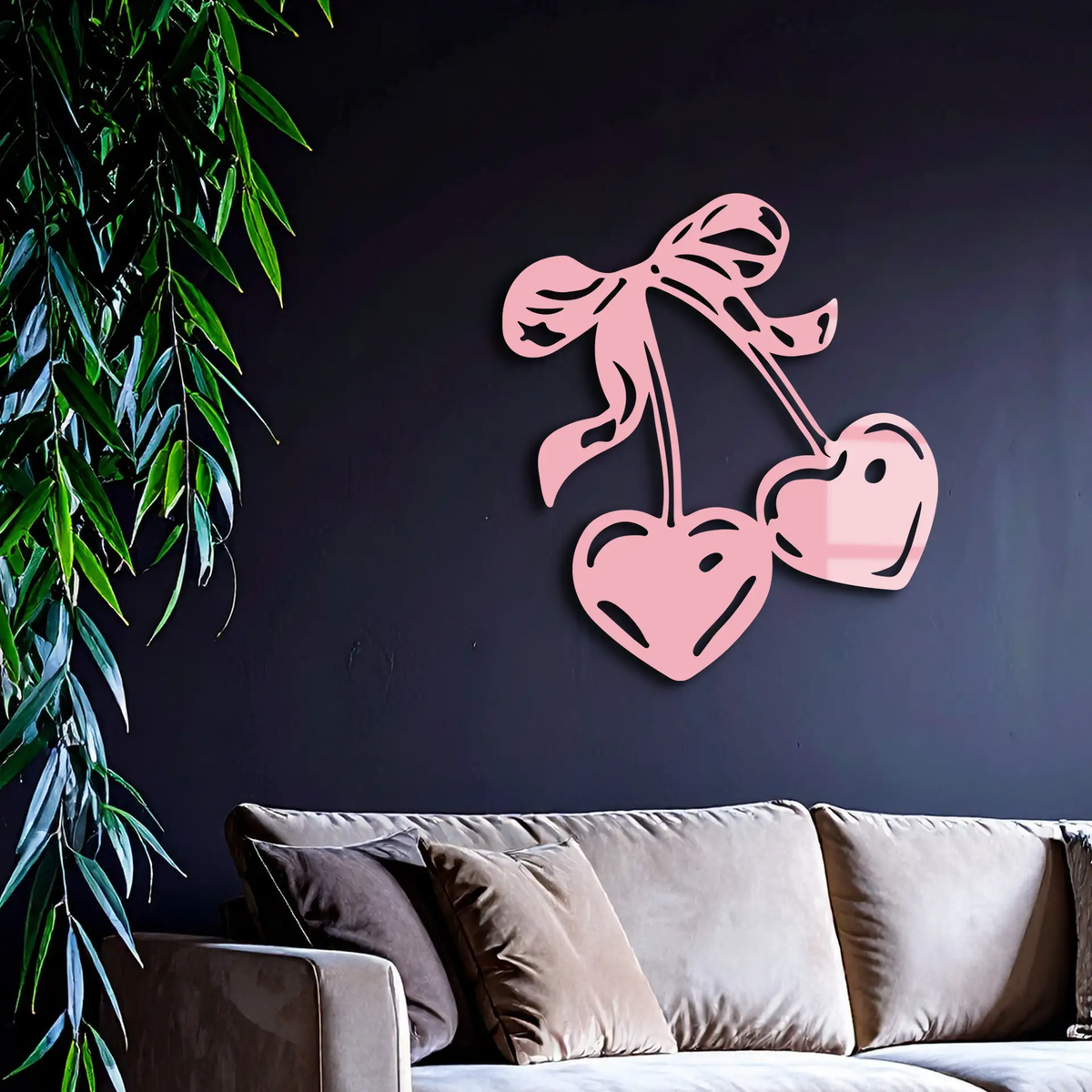 Cherry Heart Silhouette Metal Wall Art – Romantic Bow Design - KAFGP046 by Enova Art