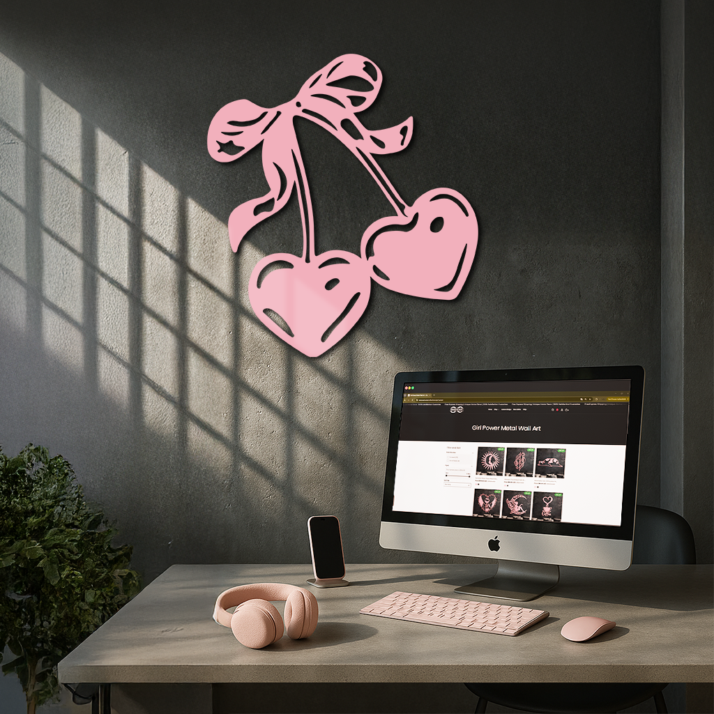 Cherry Heart Silhouette Metal Wall Art – Romantic Bow Design - KAFGP046 by Enova Art