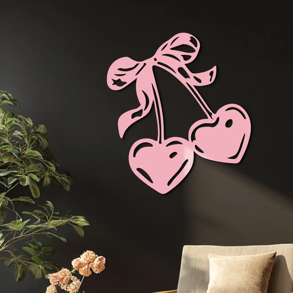 Cherry Heart Silhouette Metal Wall Art – Romantic Bow Design - KAFGP046 by Enova Art
