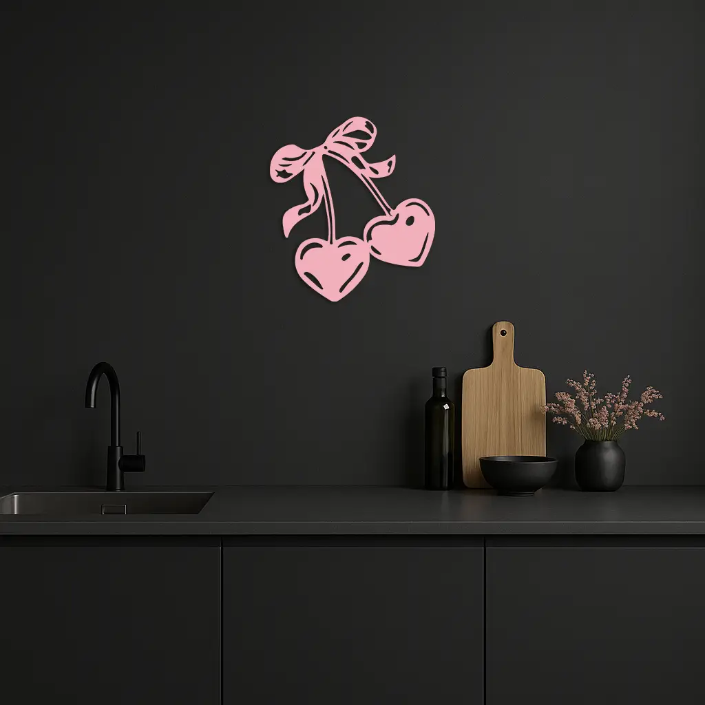 Cherry Heart Silhouette Metal Wall Art – Romantic Bow Design - KAFGP046 by Enova Art