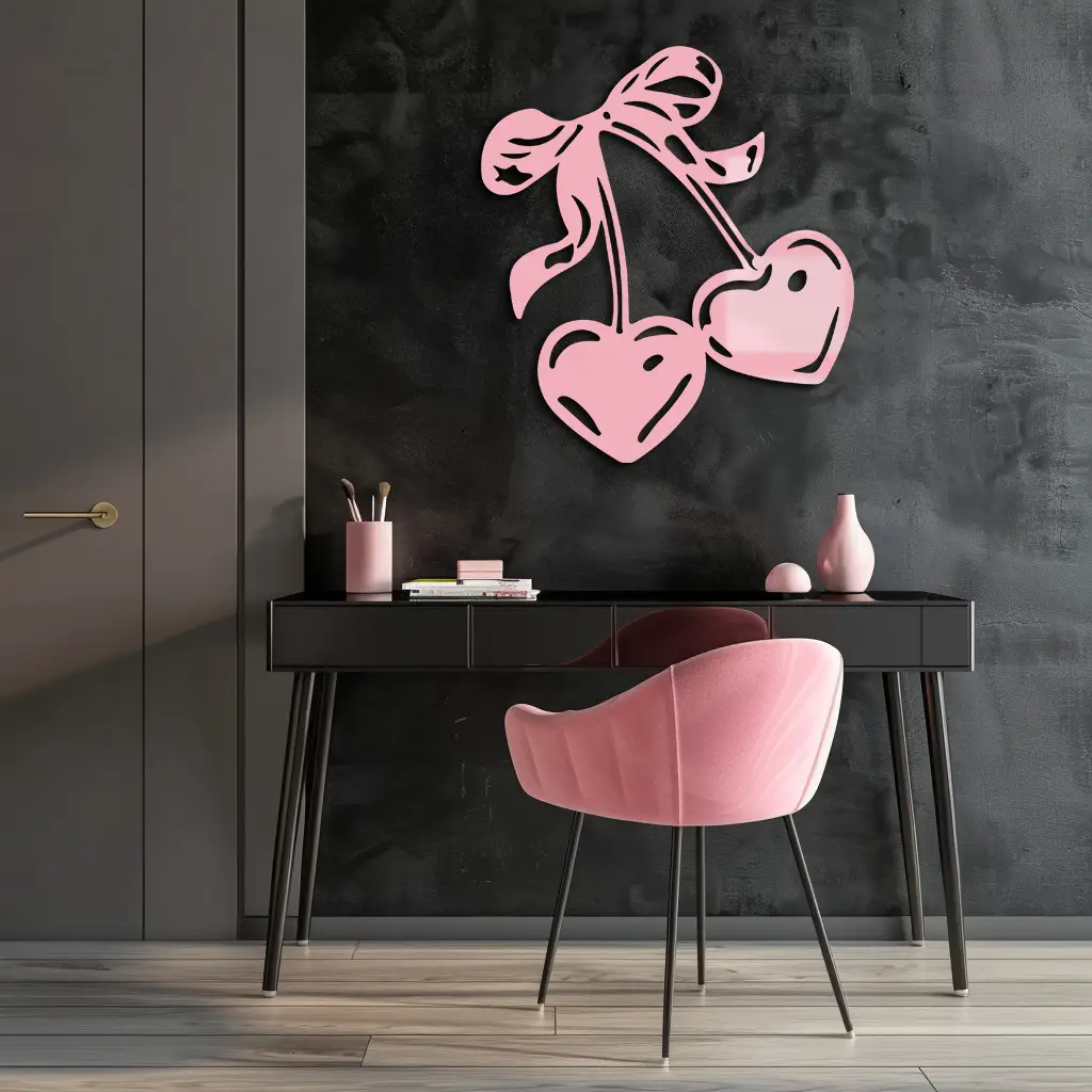 Cherry Heart Silhouette Metal Wall Art – Romantic Bow Design - KAFGP046 by Enova Art