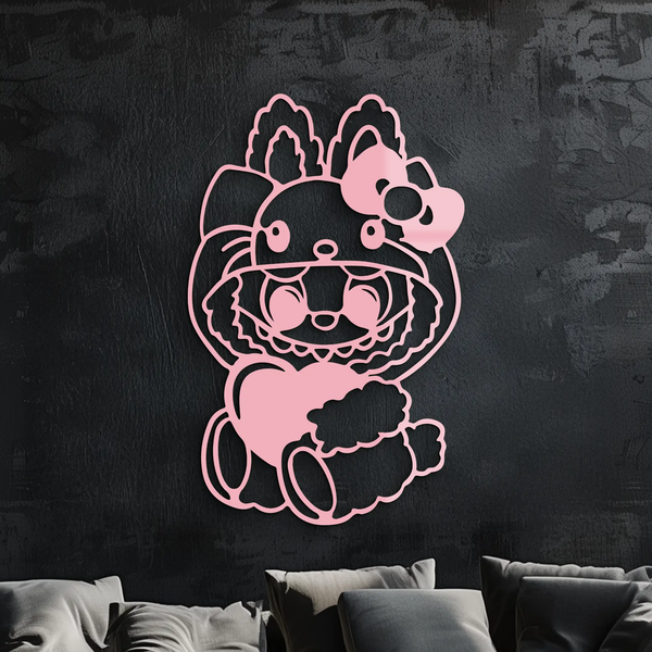 Hello Kitty Hat Labubu Metal Wall Art – Cute Cartoon Character Design - KAFGP051