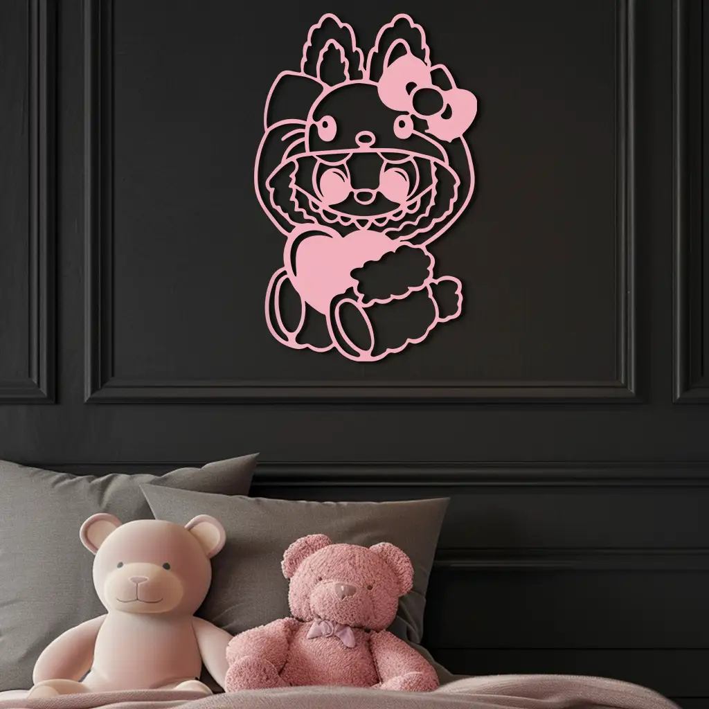 Hello Kitty Hat Labubu Metal Wall Art – Cute Cartoon Character Design - KAFGP051 by Enova Art