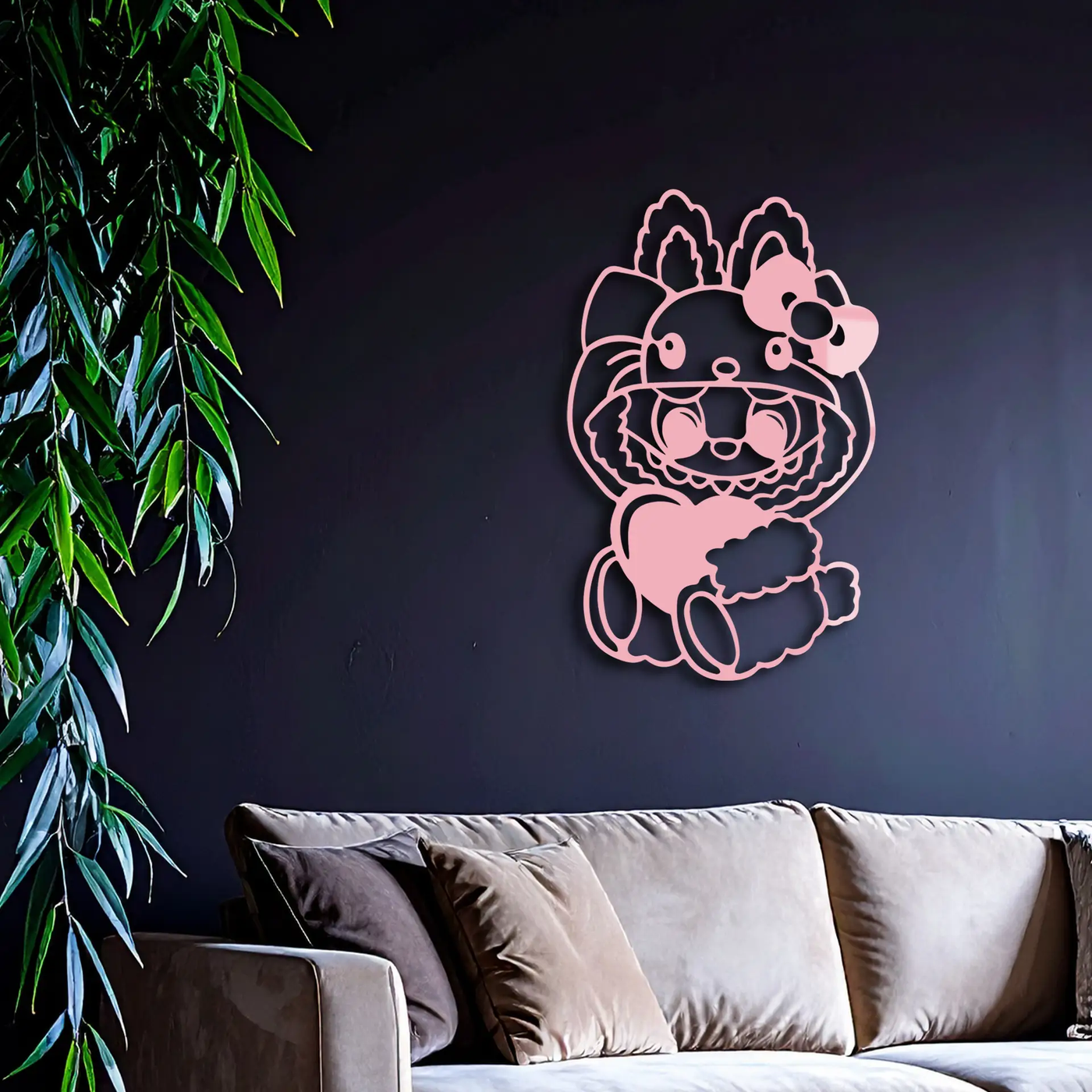 Hello Kitty Hat Labubu Metal Wall Art – Cute Cartoon Character Design - KAFGP051 by Enova Art