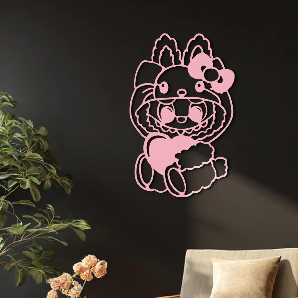 Hello Kitty Hat Labubu Metal Wall Art – Cute Cartoon Character Design - KAFGP051 by Enova Art