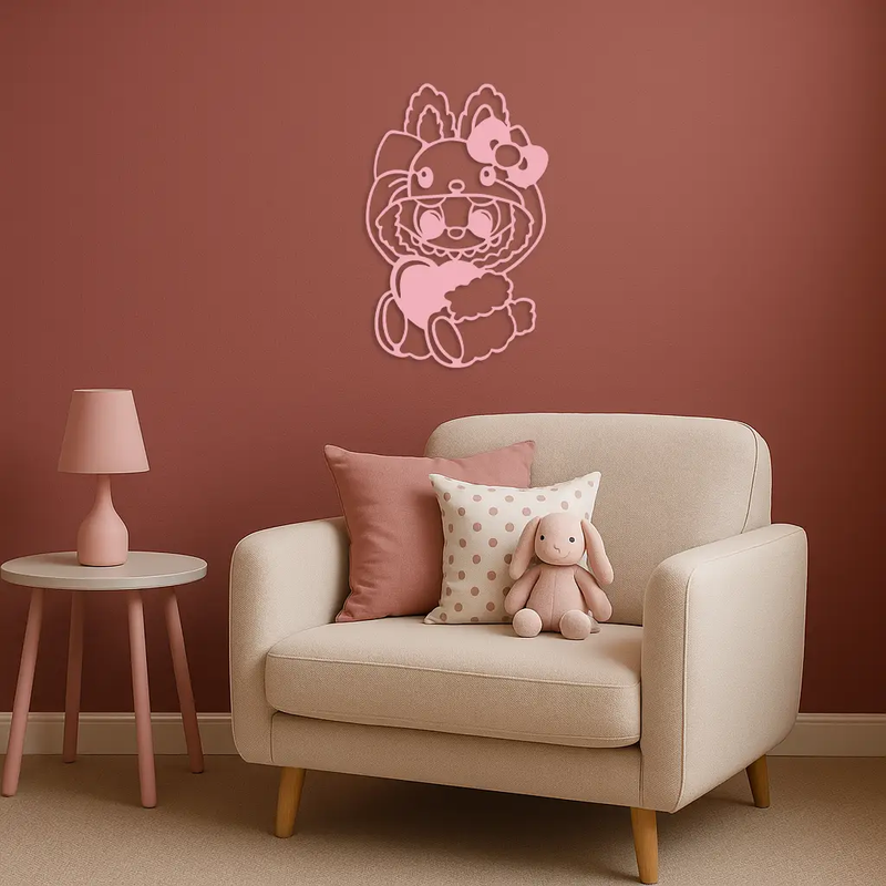 Hello Kitty Hat Labubu Metal Wall Art – Cute Cartoon Character Design - KAFGP051 by Enova Art