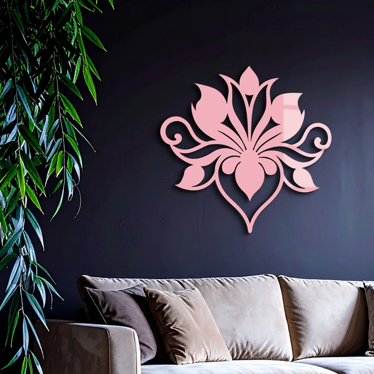 Ornamental Lotus Silhouette Metal Wall Art – Elegant Floral Decor - KAFGP053 by Enova Art