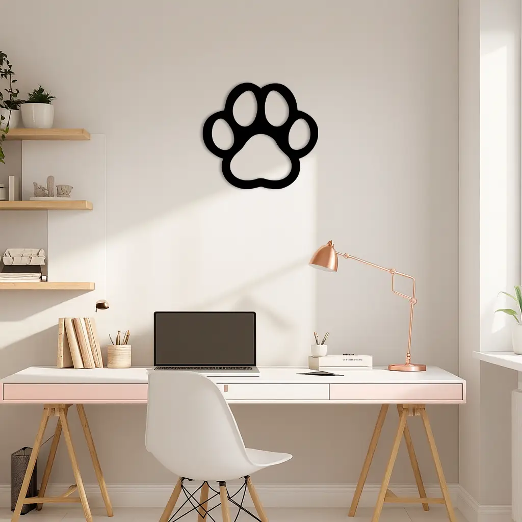 Paw Print Silhouette Metal Wall Art – Minimal Pet Lover Home Decor - KAFGP064 by Enova Art