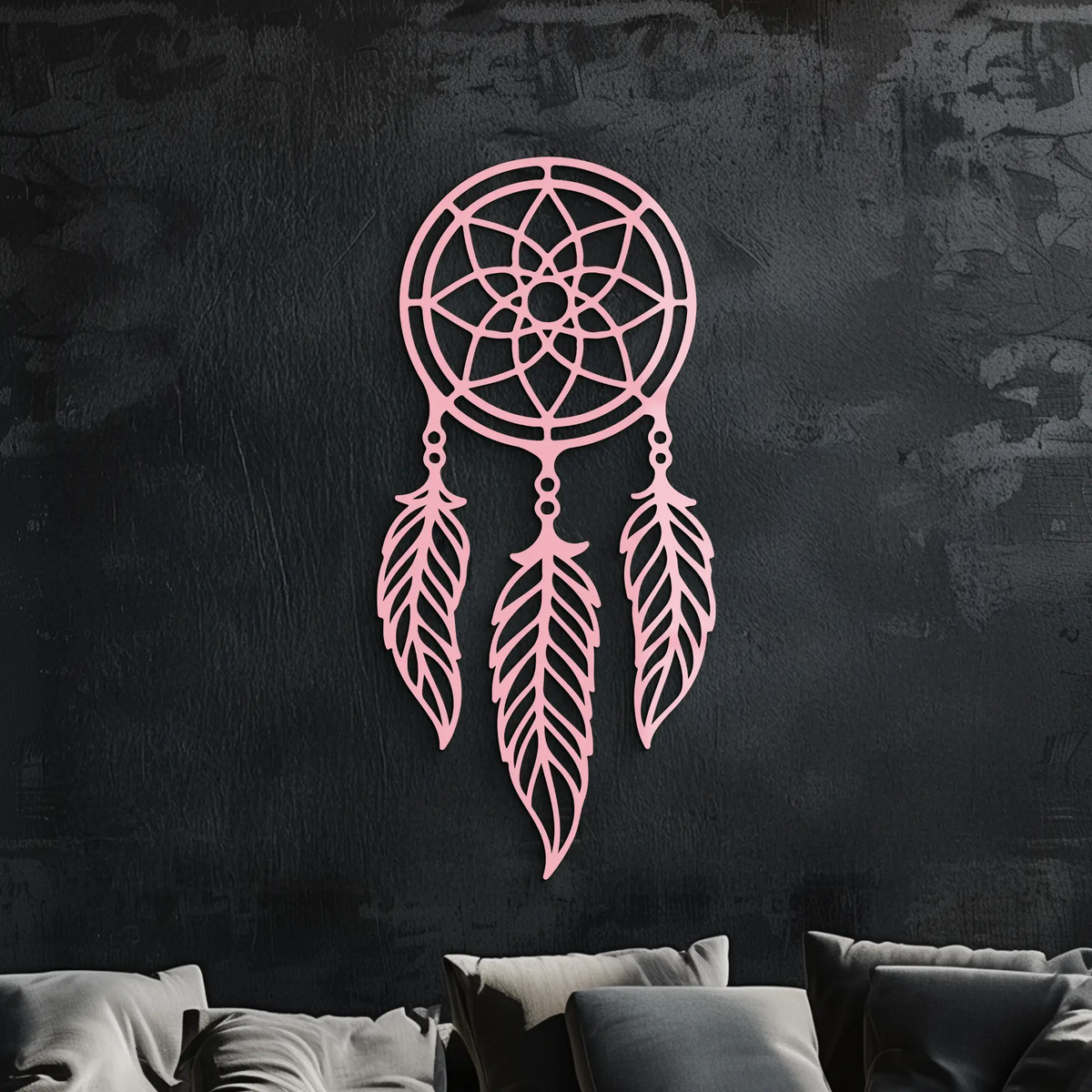 Dreamcatcher Silhouette Metal Wall Art – Boho Feather Design - KAFGP065 by Enova Art