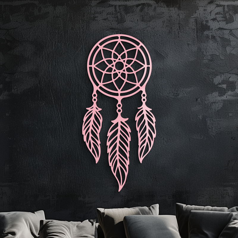 Dreamcatcher Silhouette Metal Wall Art – Boho Feather Design - KAFGP065 by Enova Art