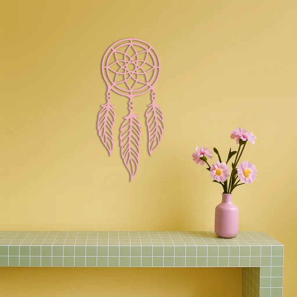 Dreamcatcher Silhouette Metal Wall Art – Boho Feather Design - KAFGP065 by Enova Art