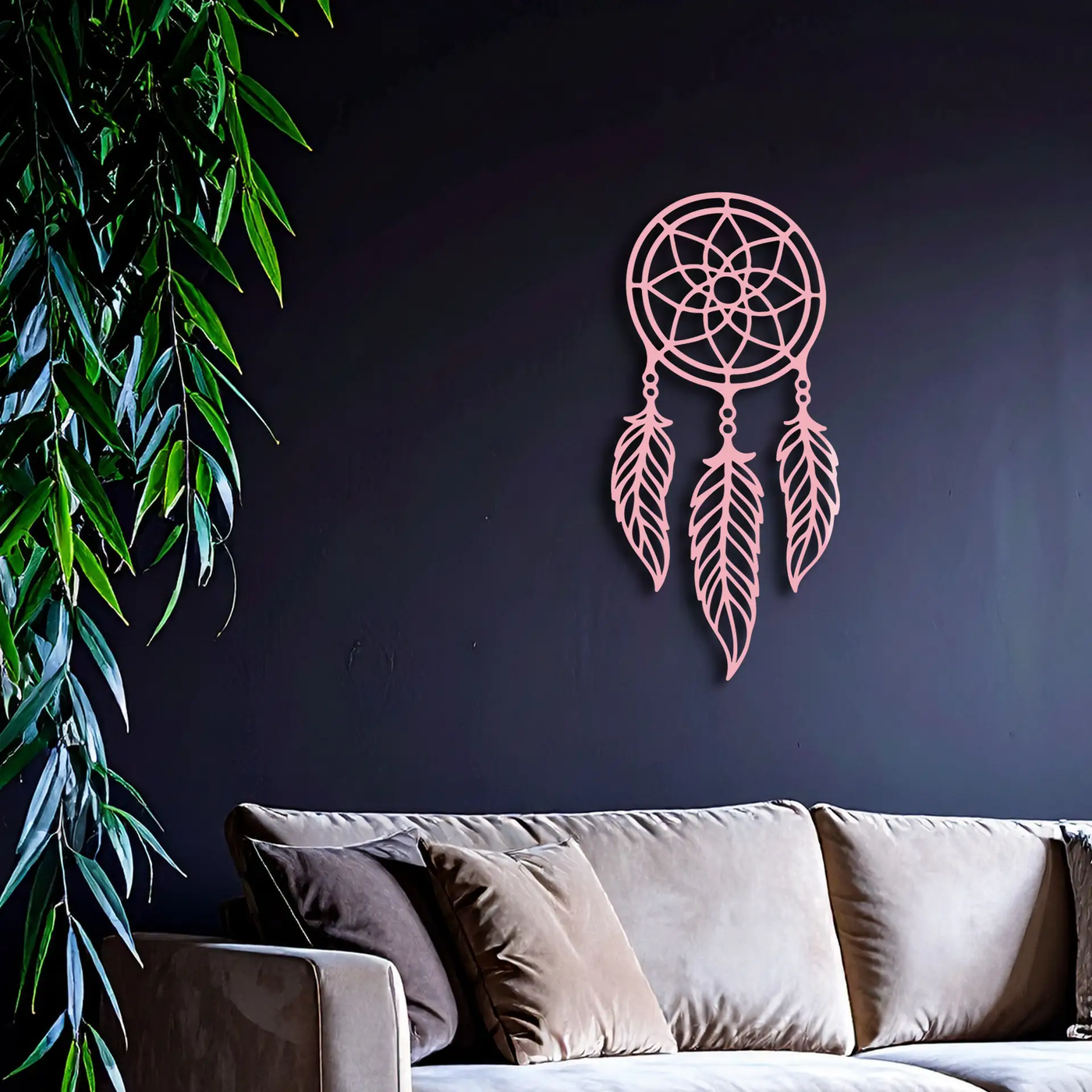 Dreamcatcher Silhouette Metal Wall Art – Boho Feather Design - KAFGP065 by Enova Art