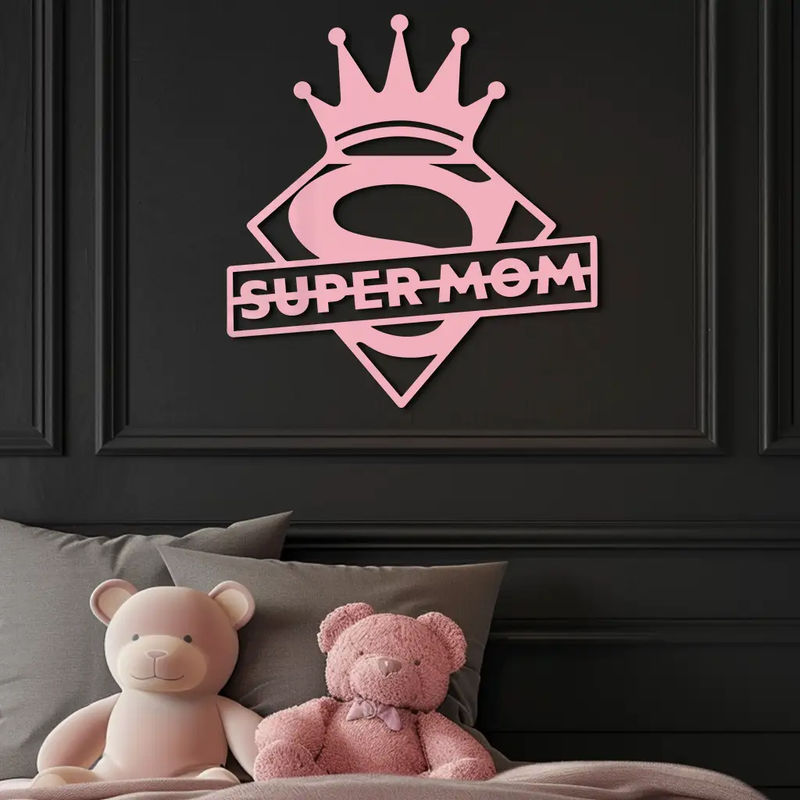 Super Mom Crown Metal Wall Art – Heroic Decorative Design - KAFGP068 by Enova Art
