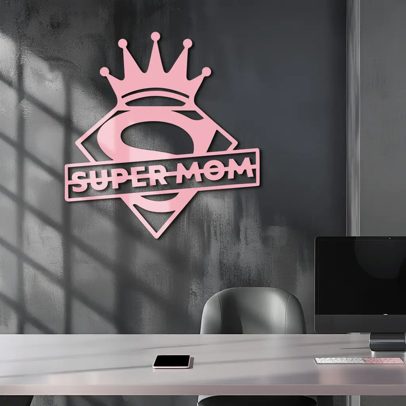 Super Mom Crown Metal Wall Art – Heroic Decorative Design - KAFGP068 by Enova Art