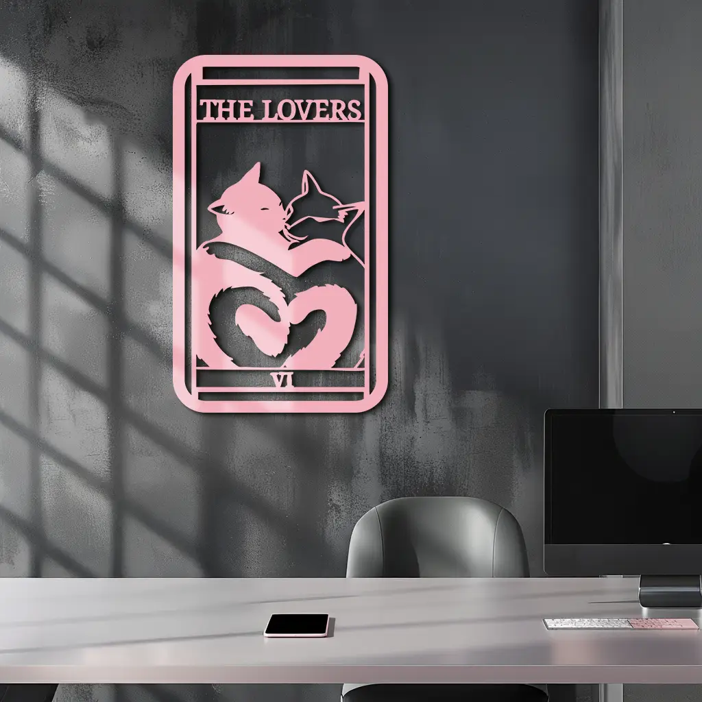 The Lovers Cat Tarot Card Metal Wall Art – Romantic Cat Silhouette Design - KAFGP071 by Enova Art