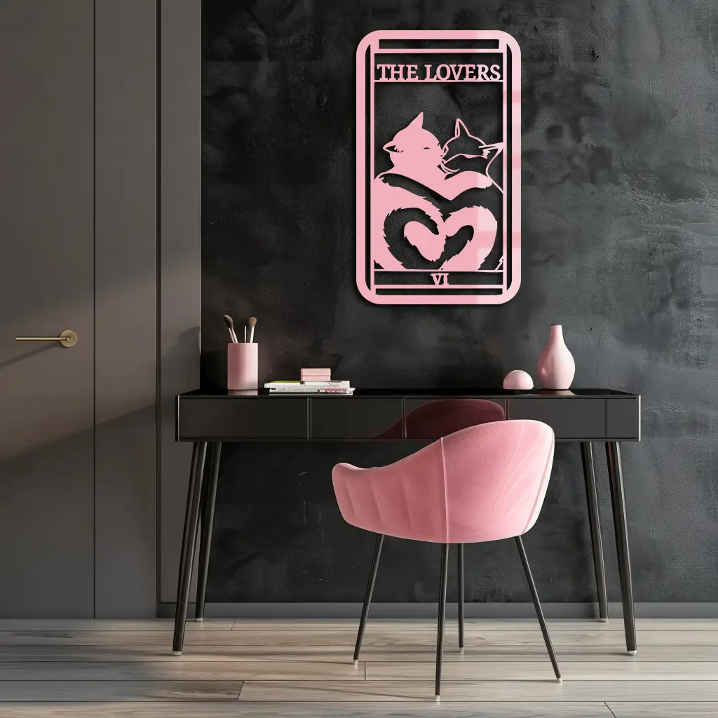 The Lovers Cat Tarot Card Metal Wall Art – Romantic Cat Silhouette Design - KAFGP071 by Enova Art