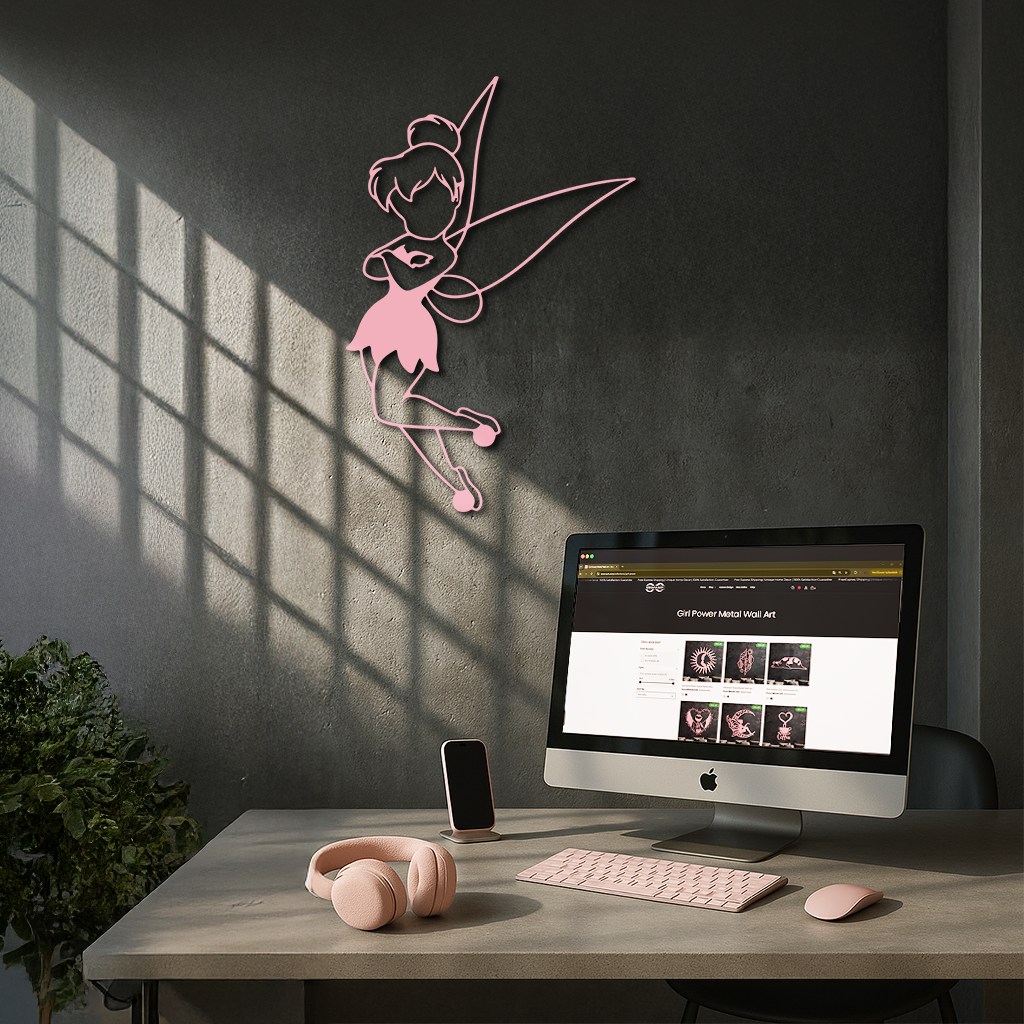 Tinkerbell Fairy Silhouette Metal Wall Art – Whimsical Fantasy Decor - KAFGP072 by Enova Art