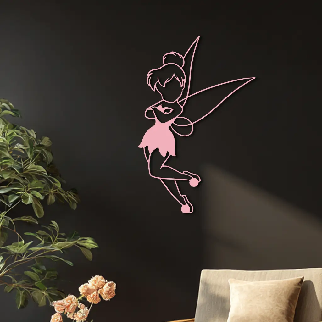 Tinkerbell Fairy Silhouette Metal Wall Art – Whimsical Fantasy Decor - KAFGP072 by Enova Art