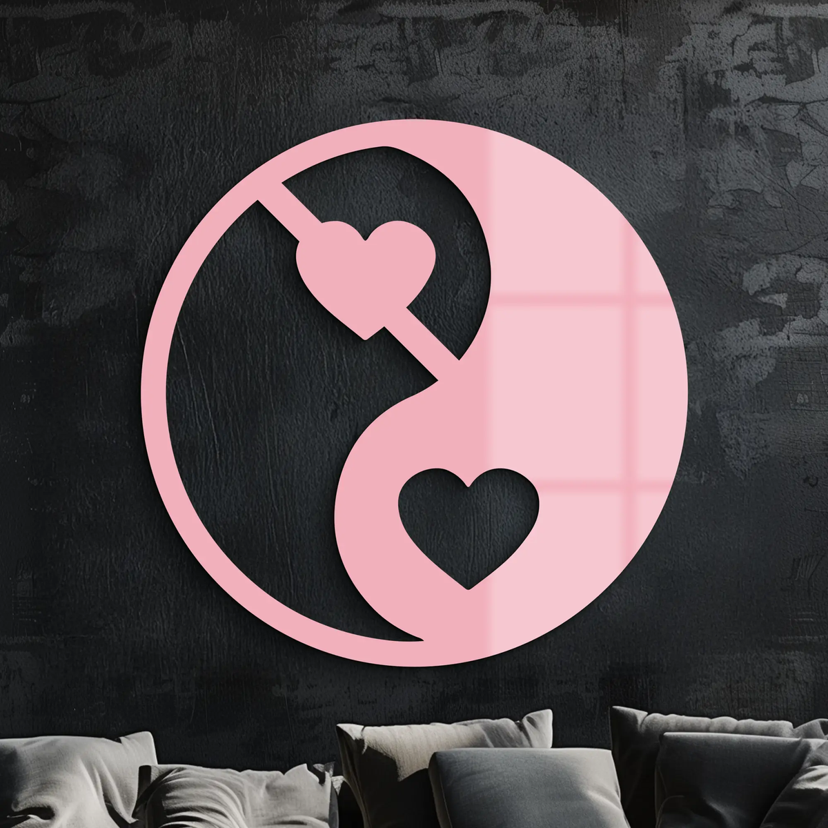 Yin Yang Heart Symbol Metal Wall Art – Modern Love Balance Decor - KAFGP075