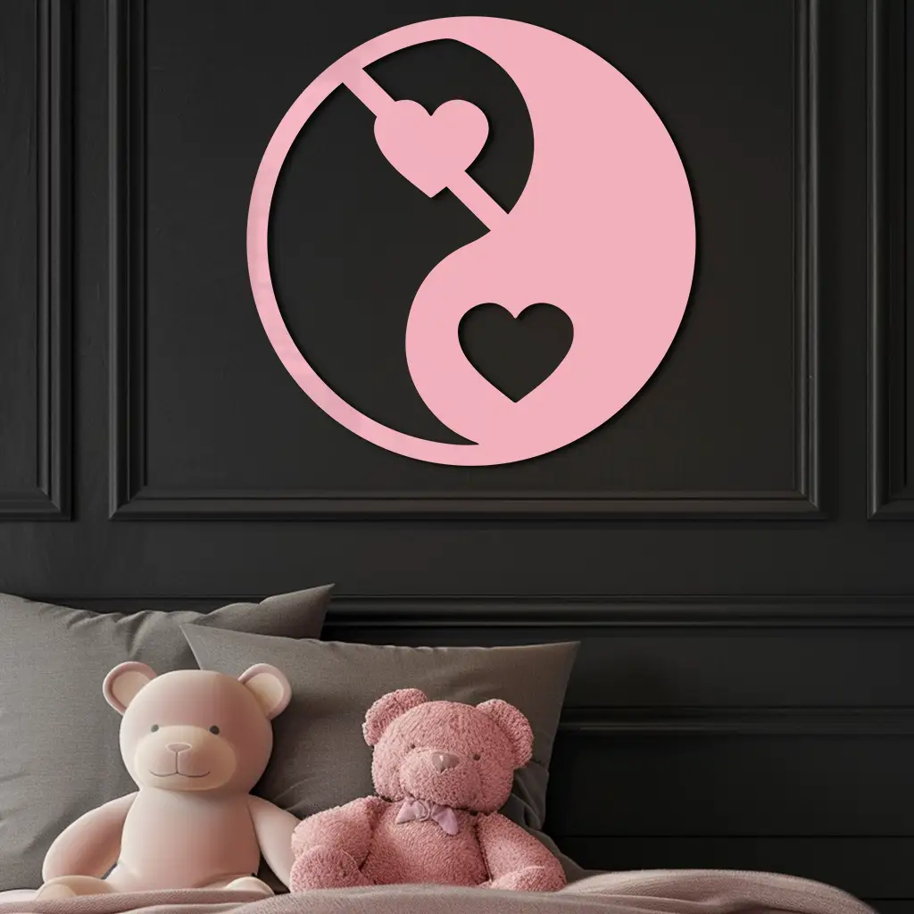 Yin Yang Heart Symbol Metal Wall Art – Modern Love Balance Decor - KAFGP075 by Enova Art