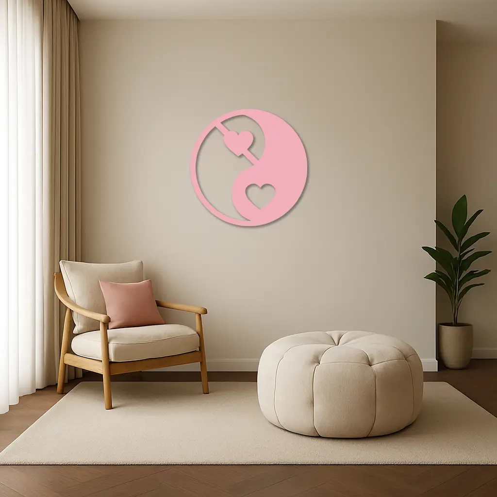Yin Yang Heart Symbol Metal Wall Art – Modern Love Balance Decor - KAFGP075