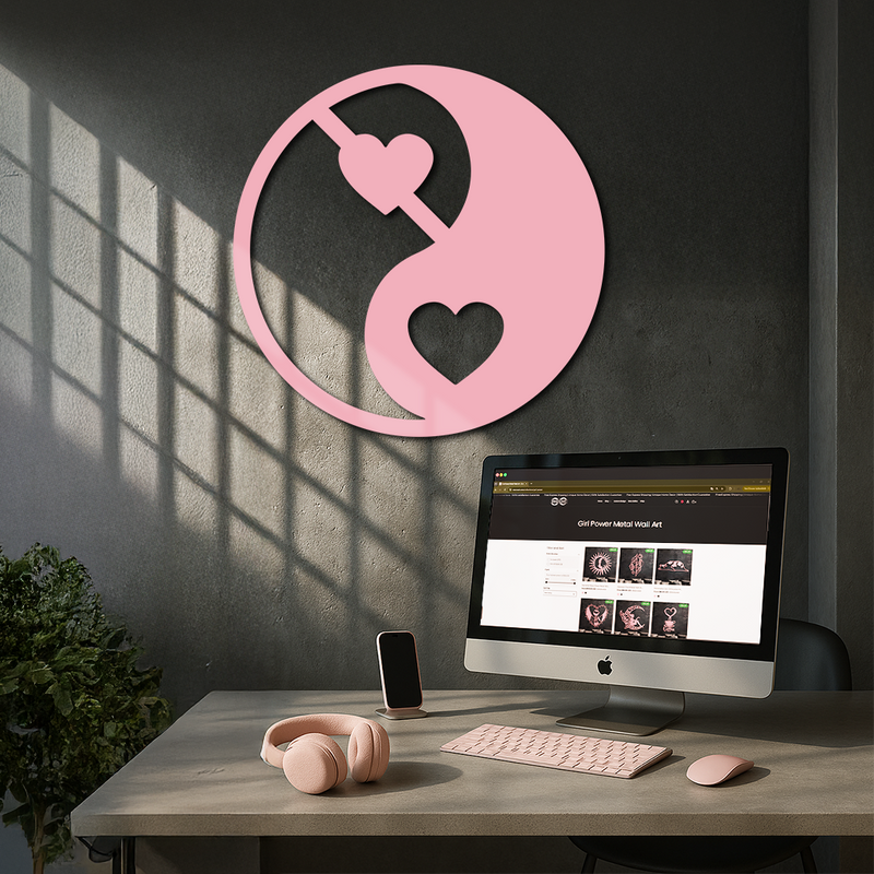 Yin Yang Heart Symbol Metal Wall Art – Modern Love Balance Decor - KAFGP075 by Enova Art