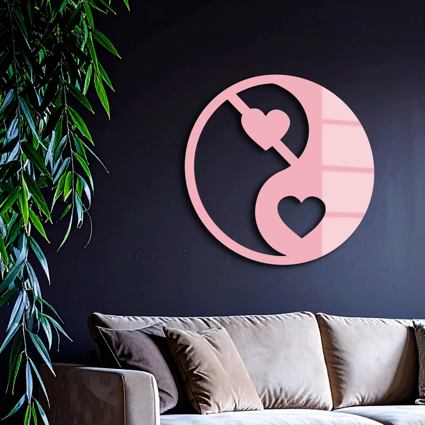 Yin Yang Heart Symbol Metal Wall Art – Modern Love Balance Decor - KAFGP075