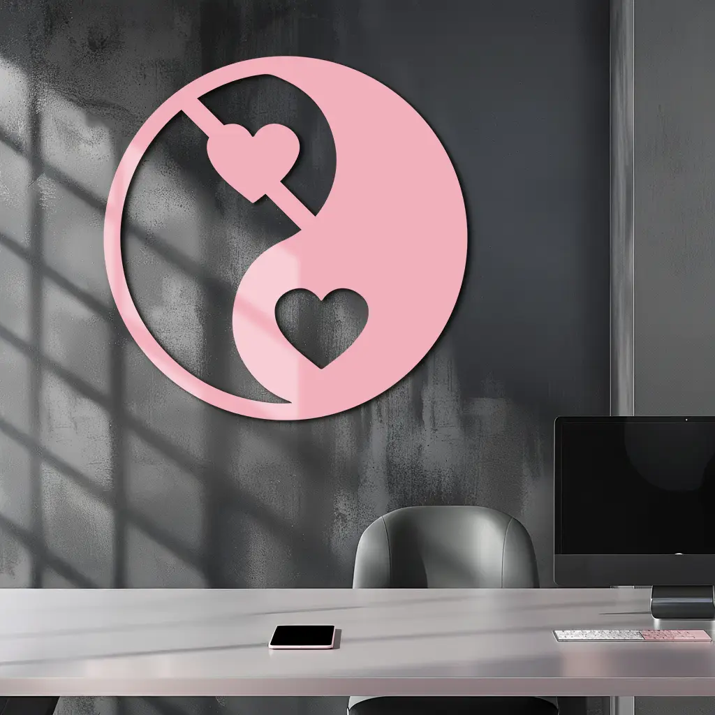 Yin Yang Heart Symbol Metal Wall Art – Modern Love Balance Decor - KAFGP075