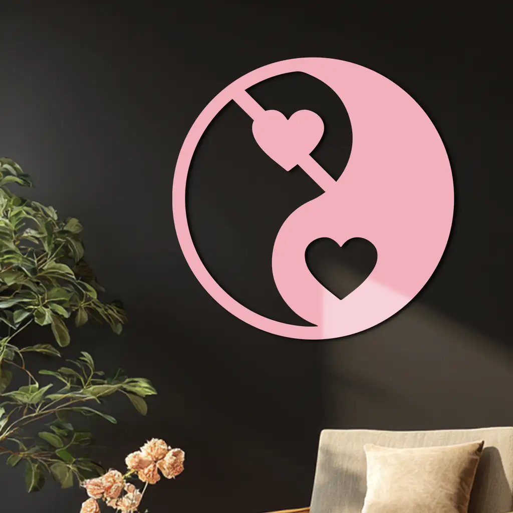 Yin Yang Heart Symbol Metal Wall Art – Modern Love Balance Decor - KAFGP075 by Enova Art