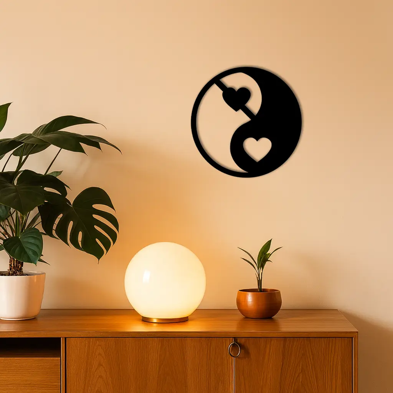 Yin Yang Heart Symbol Metal Wall Art – Modern Love Balance Decor - KAFGP075 by Enova Art