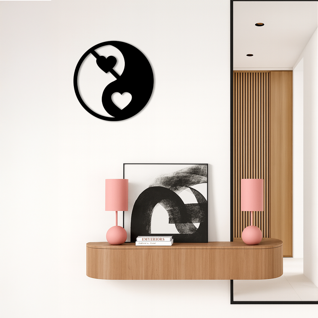 Yin Yang Heart Symbol Metal Wall Art – Modern Love Balance Decor - KAFGP075