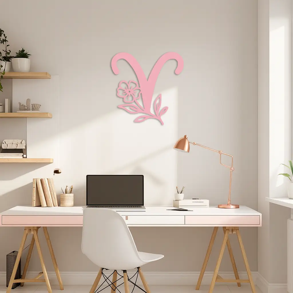Aries Zodiac Symbol Metal Wall Art – Floral Astrology Home Decor - KAFGP076 by Enova Art