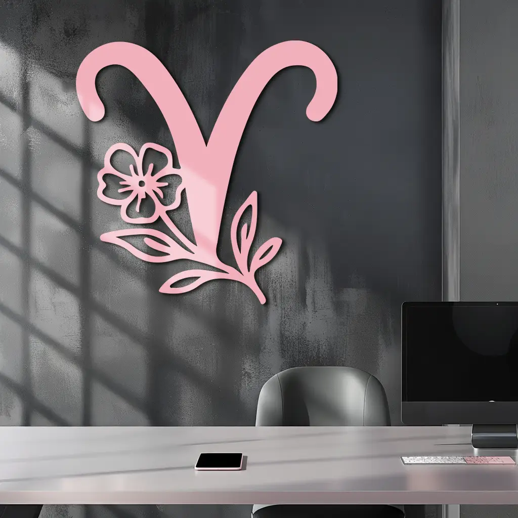 Aries Zodiac Symbol Metal Wall Art – Floral Astrology Home Decor - KAFGP076 by Enova Art