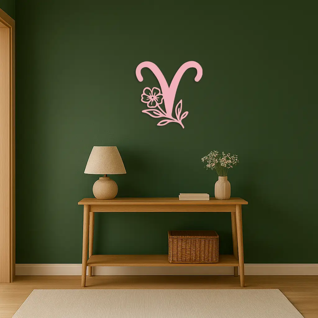 Aries Zodiac Symbol Metal Wall Art – Floral Astrology Home Decor - KAFGP076 by Enova Art