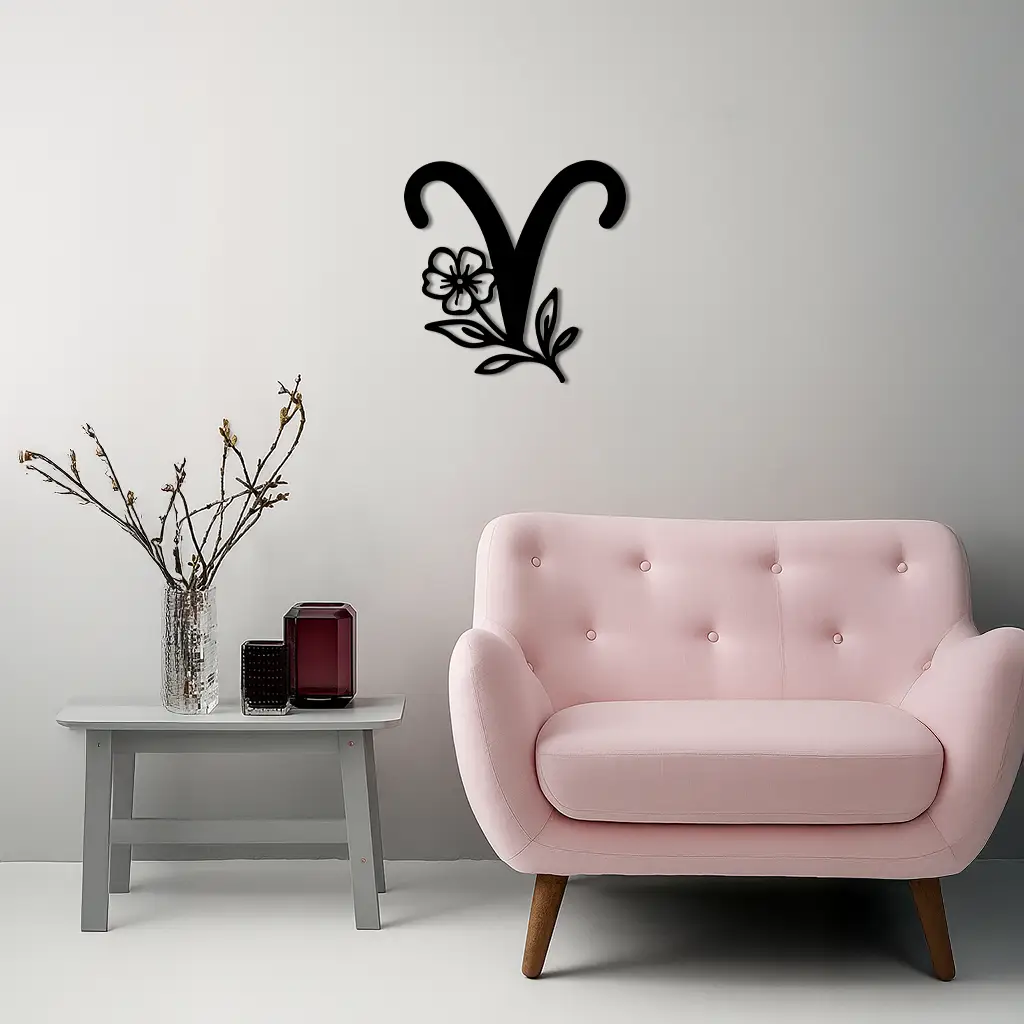 Aries Zodiac Symbol Metal Wall Art – Floral Astrology Home Decor - KAFGP076 by Enova Art