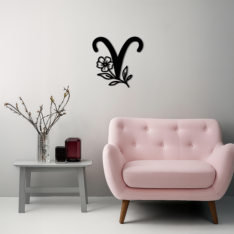Aries Zodiac Symbol Metal Wall Art – Floral Astrology Home Decor - KAFGP076 by Enova Art