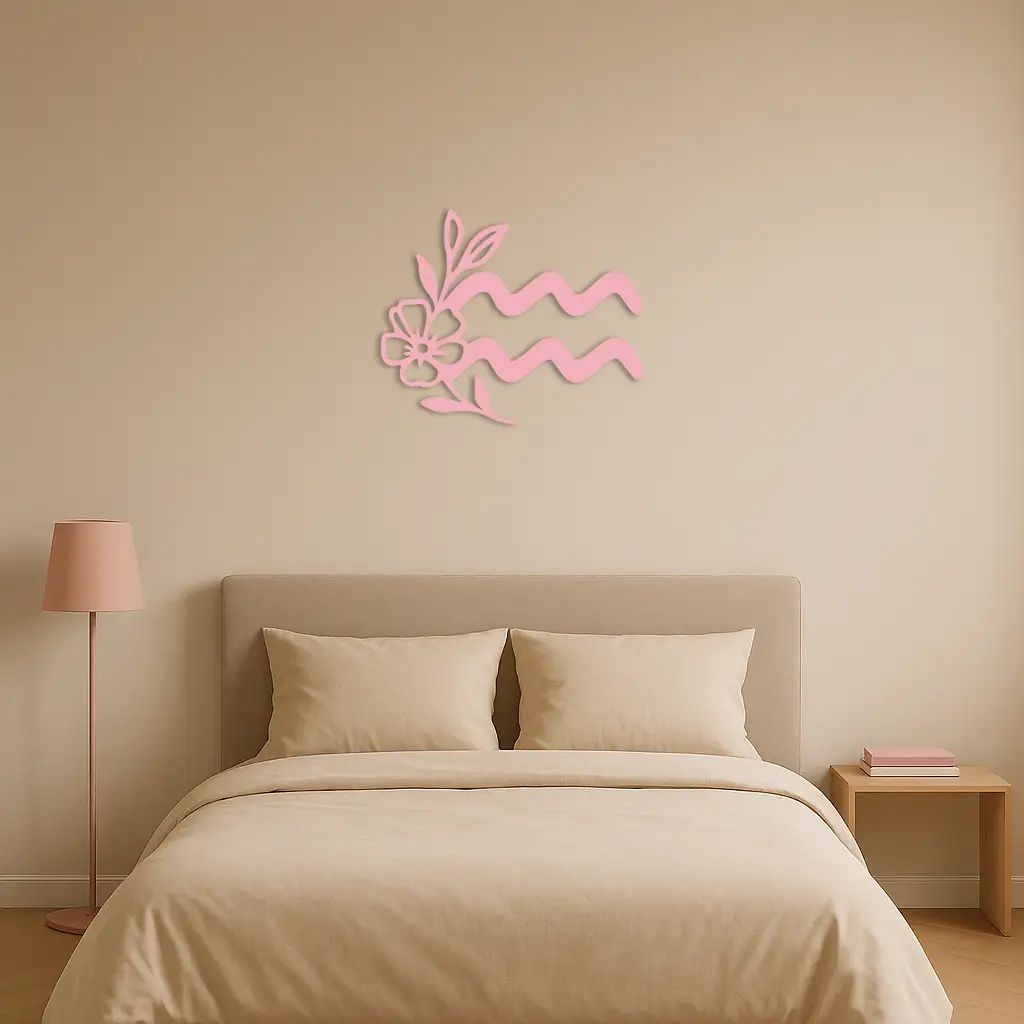 Aquarius Zodiac Flower Symbol Metal Wall Art – Modern Astrology Decor - KAFGP077 by Enova Art